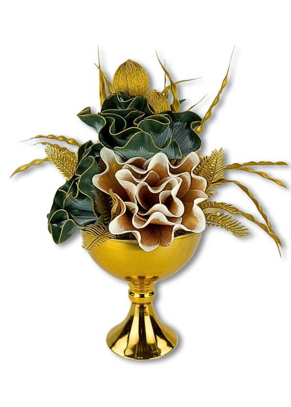 Orta lale gold aranjmanlı metal saksılı